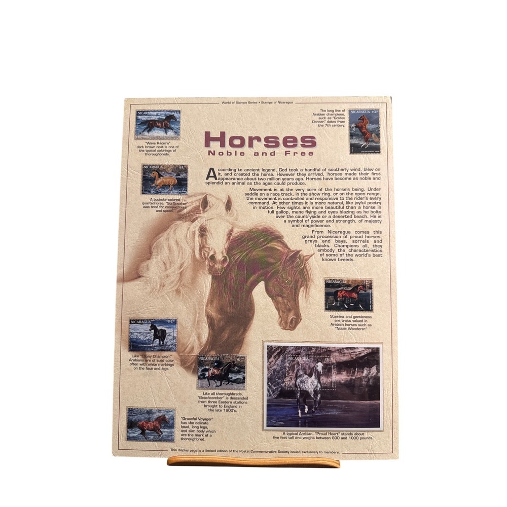 Postal Commemorative Society Horses Noble and Free Nicaragua Stamp Display Page